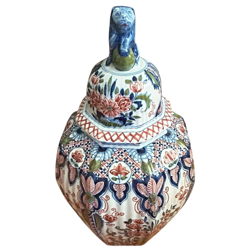 XL Tichelaar Makkum Delft Chinoiserie Hand Painted Lidded Vase